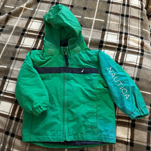 Nautica Baby Windbreaker Hooded Zip-up Jacket Size 2T(18-24M) Green/Navy Blue - Picture 1 of 9